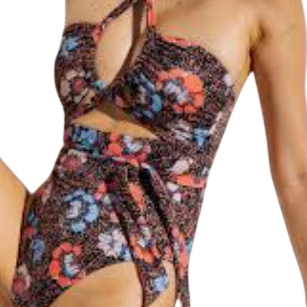 Cleobella Womems Small XS Floral Animal Print Halter One Piece Swimsuit NWT